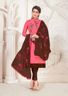 Pink embroidered raw silk salwar 1