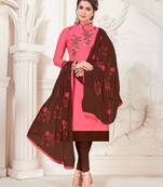 Pink embroidered raw silk salwar