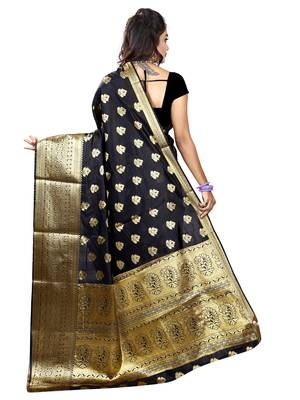 Black Woven Cotton Silk Saree With Blouse 1