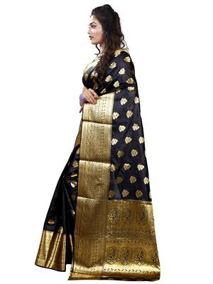 Black Woven Cotton Silk Saree With Blouse 3