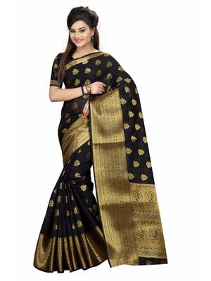 Black Woven Cotton Silk Saree With Blouse 4