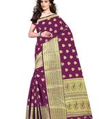 Violet woven cotton silk saree with blouse