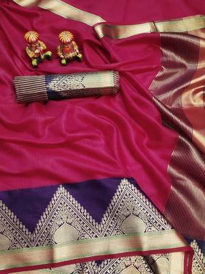 Women'S Designer Magenta Banarasi Kanjivaram Saree With Designer Blouse 1