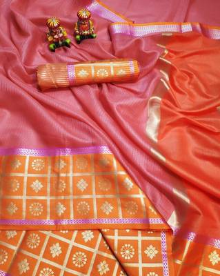 Women'S Designer Peach Banarasi Kanjivaram Saree With Designer Blouse 1