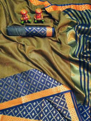 Women'S Designer Mahendi Banarasi Kanjivaram Saree With Designer Blouse 1