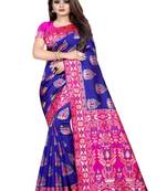 Purple woven kanchipuram silk saree with blouse