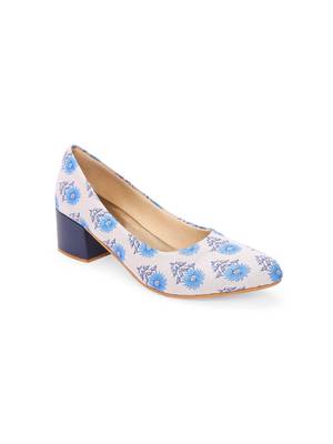 Women Ethnic Blue Sunflower Box Heels Shoes 1