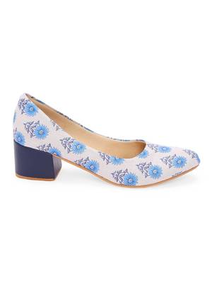 Women Ethnic Blue Sunflower Box Heels Shoes 3