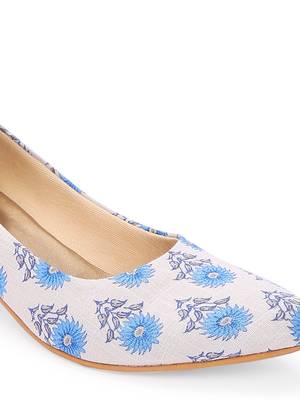 Women Ethnic Blue Sunflower Box Heels Shoes 5