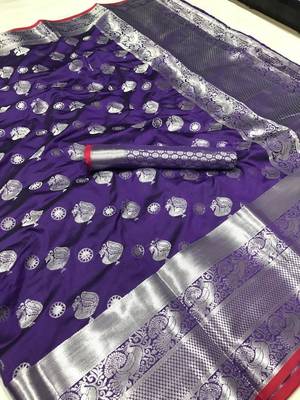 Women'S Designer Blue Banarasi Kanjivaram Saree With Designer Blouse 1