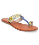 Women Ethnic Yellow And Blue Mughal Kolhapuri Shoes