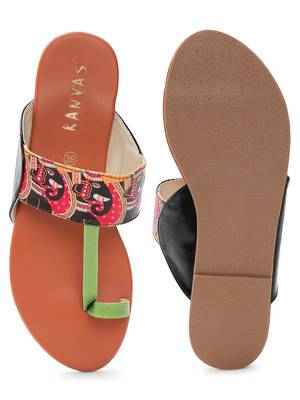 Women Ethnic Elephant Print Kolhapuri Shoes 2