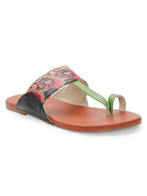 Women Ethnic Elephant Print Kolhapuri Shoes 1