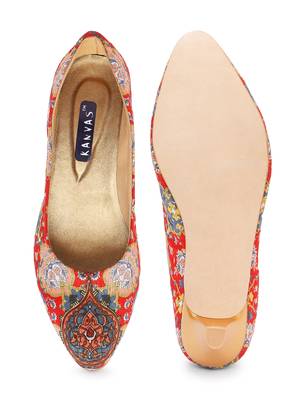 Women Ethnic Red Mughal Kitten Heels Shoes 2