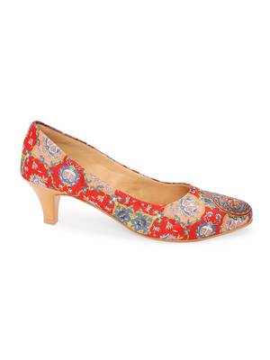 Women Ethnic Red Mughal Kitten Heels Shoes 4