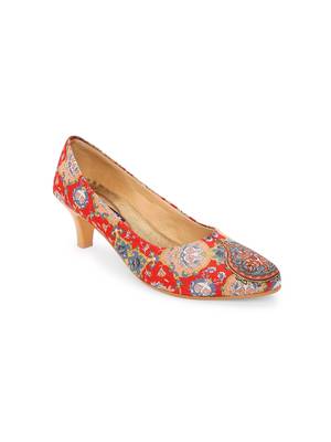 Women Ethnic Red Mughal Kitten Heels Shoes 1