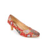 Women Ethnic Red Mughal Kitten Heels Shoes