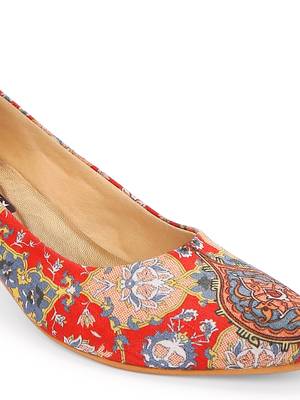 Women Ethnic Red Mughal Kitten Heels Shoes 5