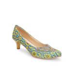Women Ethnic Lemon Motif Kitten Heels Shoes