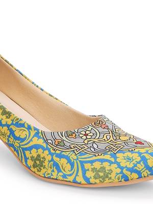 Women Ethnic Lemon Motif Kitten Heels Shoes 5