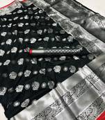Women'S Designer Black Banarasi Kanjivaram Saree With Designer Blouse