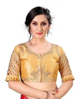 Beige Women'S Embroidered Santoon Silk Blouse 1