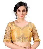 Beige Women'S Embroidered Santoon Silk Blouse