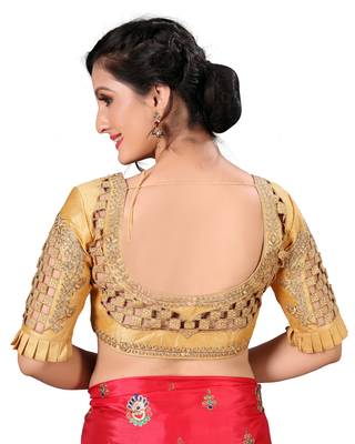 Beige Women'S Embroidered Santoon Silk Blouse 2