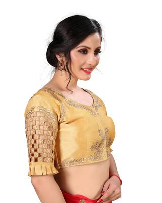 Beige Women'S Embroidered Santoon Silk Blouse 3