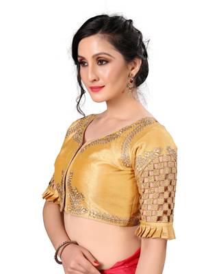 Beige Women'S Embroidered Santoon Silk Blouse 4