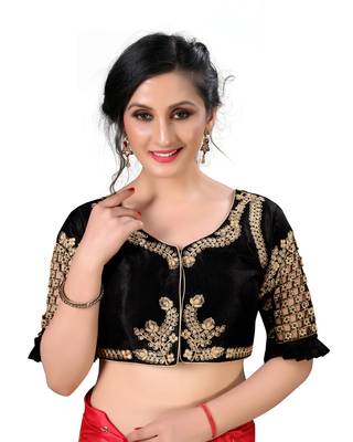 Black Women'S Embroidered Santoon Silk Blouse 1