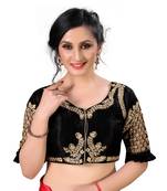 Black Women'S Embroidered Santoon Silk Blouse