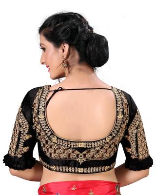 Black Women'S Embroidered Santoon Silk Blouse 2