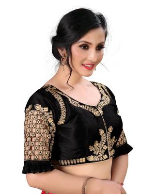 Black Women'S Embroidered Santoon Silk Blouse 3