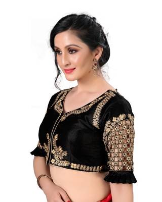 Black Women'S Embroidered Santoon Silk Blouse 4