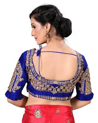 Blue Women'S Embroidered Santoon Silk Blouse 2