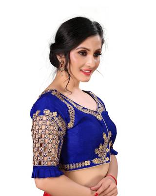 Blue Women'S Embroidered Santoon Silk Blouse 3