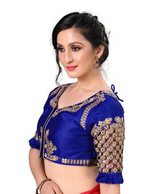 Blue Women'S Embroidered Santoon Silk Blouse 4
