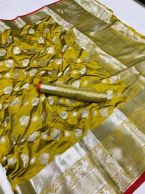 Women'S Designer Mahendi Banarasi Kanjivaram Saree With Designer Blouse 1