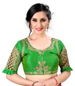 Green Women'S Embroidered Santoon Silk Blouse