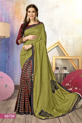 Green Printed Cotton Silk Saree With Blouse 1