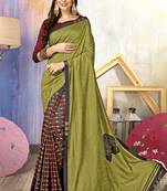 Green Printed Cotton Silk Saree With Blouse