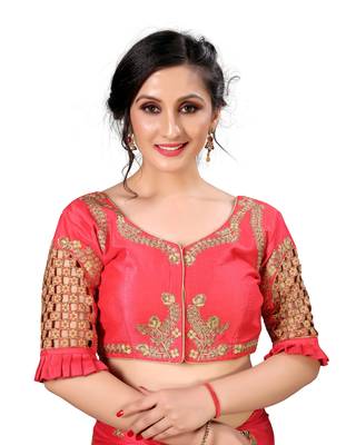 Pink Women'S Embroidered Santoon Silk Blouse 1