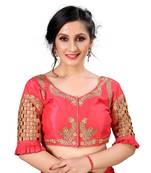 Pink Women'S Embroidered Santoon Silk Blouse