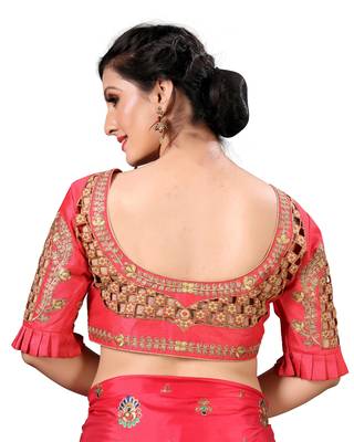 Pink Women'S Embroidered Santoon Silk Blouse 2