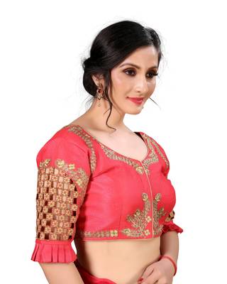 Pink Women'S Embroidered Santoon Silk Blouse 3