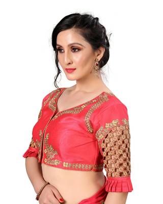 Pink Women'S Embroidered Santoon Silk Blouse 4