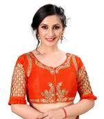 Orange Women'S Embroidered Santoon Silk Blouse