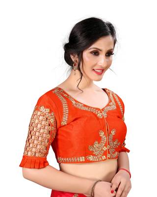 Orange Women'S Embroidered Santoon Silk Blouse 3