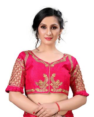 Pink Women'S Embroidered Santoon Silk Blouse 1